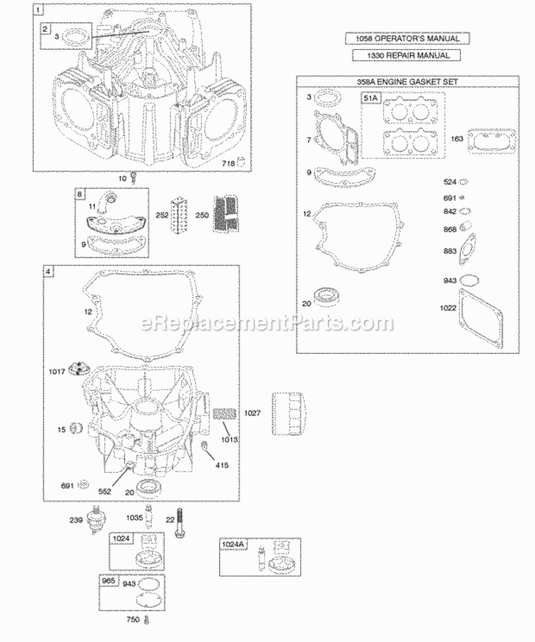 Engine Sump Gasket Set-Engine Diagram and Parts List for 44H777-0113-E1  Briggs and Stratton Engine